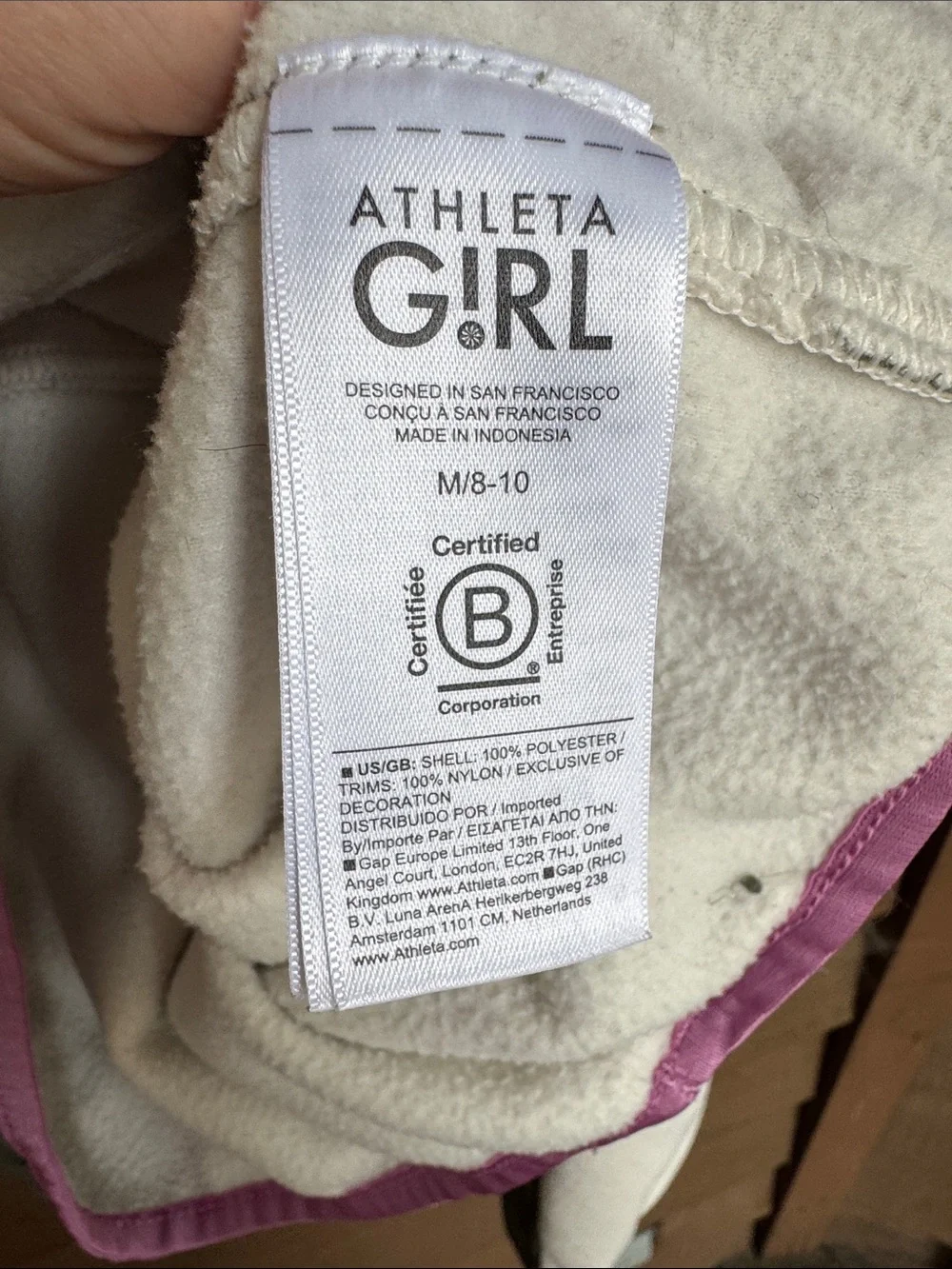 Athleta Girl Cream Fleece Half-Zip with Olive Panels and Pink Trim size Medium